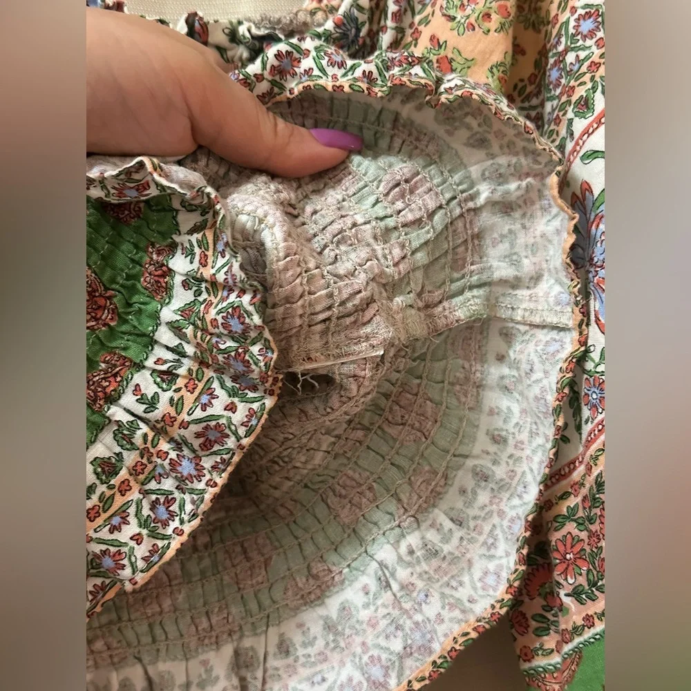 Zara Boho Smocked Floral Crop Top Peasant Blouse Puff Sleeve Size M - Picture 4 of 6